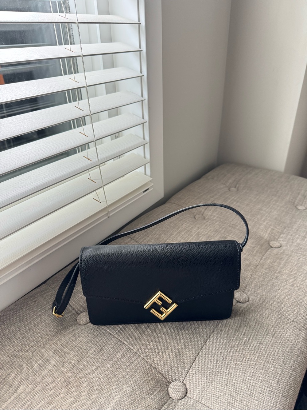 Fendi Black Shoulder Bag with Gold Accent